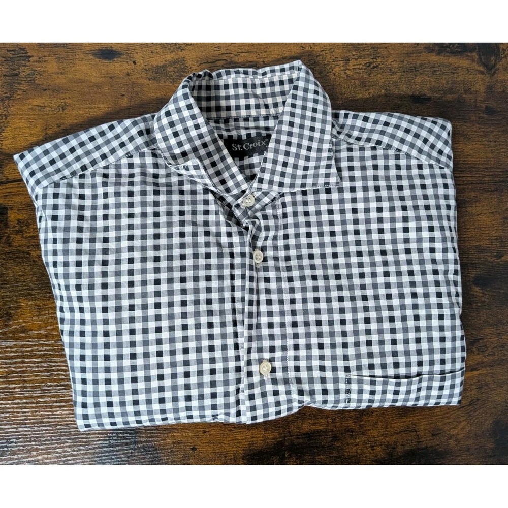 St. Croix Italy Gingham Check Shirt Mens Medium Italy Made Long Sleeve Button Up